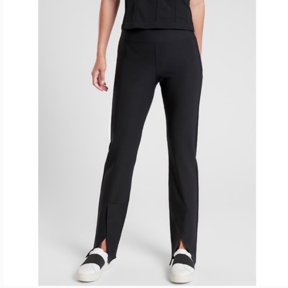 Athleta Interstellar Tight Black High‎ Rise Side Zip Pants Front Slit Size 6